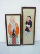 Two Chinese applique figures (framed) H46.