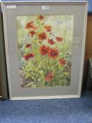 'Heleniums in Sunlight', watercolour signed and dated by Lalia Dickson 1975,