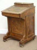 Victorian walnut davenport crossbanded in burr mahogany fitted with sloped hinged inset leather top