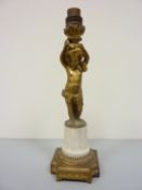 Mid 19th century ormolu and white marble cherub candlestick (converted to electric) 30cm