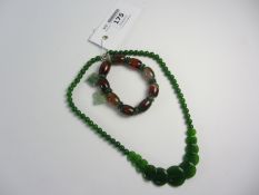 Jade bead necklace and bracelet