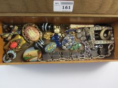 Leather glove box containing vintage Czechoslovakian and other costume jewellery