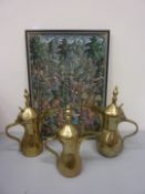 Three Middle Eastern brass coffee pots H41.