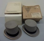 Two early 20th century grey top hats,