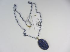 Large unpolished sapphire bead set gold plated pendant necklace stamped 925