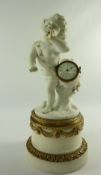 Mid 19th century table clock in the form of a Parian cherub carrying a drum,