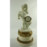 Mid 19th century table clock in the form of a Parian cherub carrying a drum,