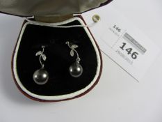 Pair of pearl and diamond drop ear-rings stamped 750