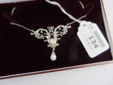 Pearl and marcasite necklace stamped 925