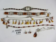 Amber and other stone set jewellery stamped 925