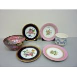 Pair Royal Worcester plates painted with floral sprays (1877), pair Limoges plates,