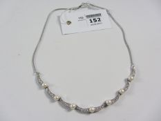 Pearl and diamante necklace stamped 925