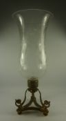Early 20th century candle stand with etched glass shade H39cm