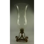 Early 20th century candle stand with etched glass shade H39cm