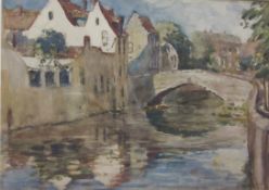 James William Booth (Staithes Group 1867-1953): Canal scene 'Bruges',