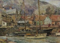 Owen Bowen (Staithes Group 1873-1967): 'Porlock Weir Devon', oil on canvas board signed c1940,  22cm