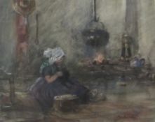 Frederic Stuart Richardson (Staithes Group 1855-1934): "Dutch interior Veere" Young Girl on the