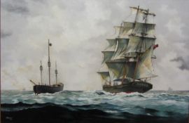 George T Brown (American mid/late 20th century): 'Jhellum' - maiden voyage passing the north west