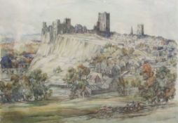 John Charles Moody (British 1884-1962): 'Richmond Castle' with rain and rainbow,