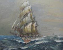 Colin Verity (British 1924-2011): Tall Masted Ship in Full Sail,