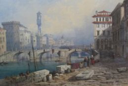 Edwin St John (British fl.1880-1920): 'Bridge over River Arno Florence', watercolour signed 45cm x