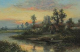 William Langley (British 1852-1922): River scene at Sunset,