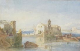 Edward Alfred Goodall (British 1819-1908): Mediterranean Chapel on the Waterfront,