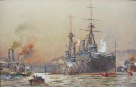 Charles John Delacy (1856-1936): 'HMS Invincible' in the Tyne,