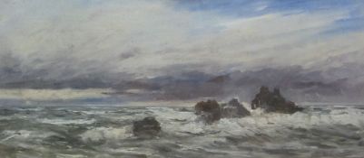 William Carlaw (Scottish 1847-1889): Waves Breaking on the Rocks,