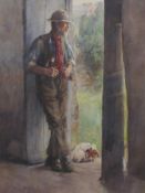 Frederic William Jackson (Staithes Group 1859-1918): Portrait of a Working Man and his Jack Russell,