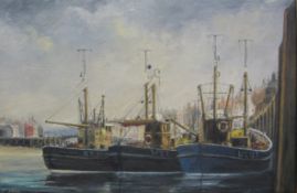 Jack Rigg (British 1927-): 'Whitby Fishing Boats', oil on canvas signed,