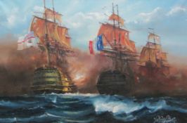Peter Gerald Baker (British 20th century): 'Trafalgar 21st October 1805', oil on canvas signed,