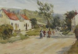 James William Booth (Staithes Group 1867-1953): Cottages at 'Potter Brompton' near Scarborough,