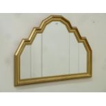 Art Deco style overmantel mirror in gold frame H84cm x W115cm