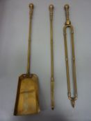Set of three brass fireside implements