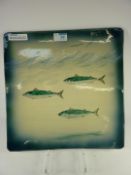 Eskdale Studio platter painted with mackerel L36cm (with stand)