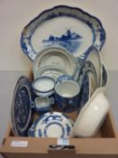 Collection of Victorian and later blue and white china in one box