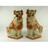 Pair Edwardian Staffordshire dogs with glass eyes H33cm