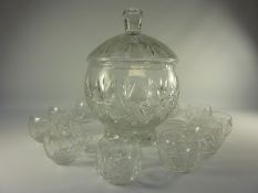 Cut crystal punch bowl H35cm with twelve cups