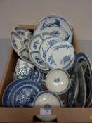 Worcester blue and white plates decorated with fish, eels etc, Booths dragon hors d'oeuvres dishes,