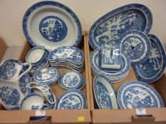 Collection of Wedgwood Willow pattern china in two boxes