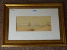 Fishing Boats off Whitby watercolour signed by Fred Dade (1874-1908)  12cm x 27cm