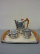 Three piece Piquot Ware coffee set with tray (4)