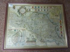 'The North and East Ridins of Yorkshire' 20th century map after John Speed 1610 edition 40cm x 53cm