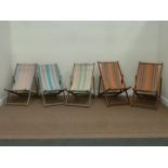 Five vintage folding deck chairs
