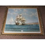 'The Smoke of Battle - The Gallant Speedy' colour print after Montague Dawson and one other