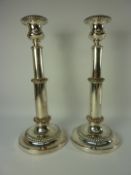 Pair of Sheffield plate telescopic candlesticks H28cm (fully extended)