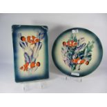 Large circular goldfish platter and a similar rectangular platter