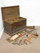 Collection of hand tools including - chisels, hand saws, metal and woodworking hammers, hand drills,