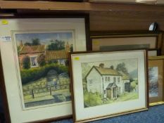 Cottage scenes, two watercolours by D M Broomhead and May Marriot,